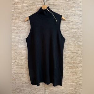 Cable & Gauge Sweater Tunic Dress Mock Turtle Neck Asymmetrical Zip Black Size L